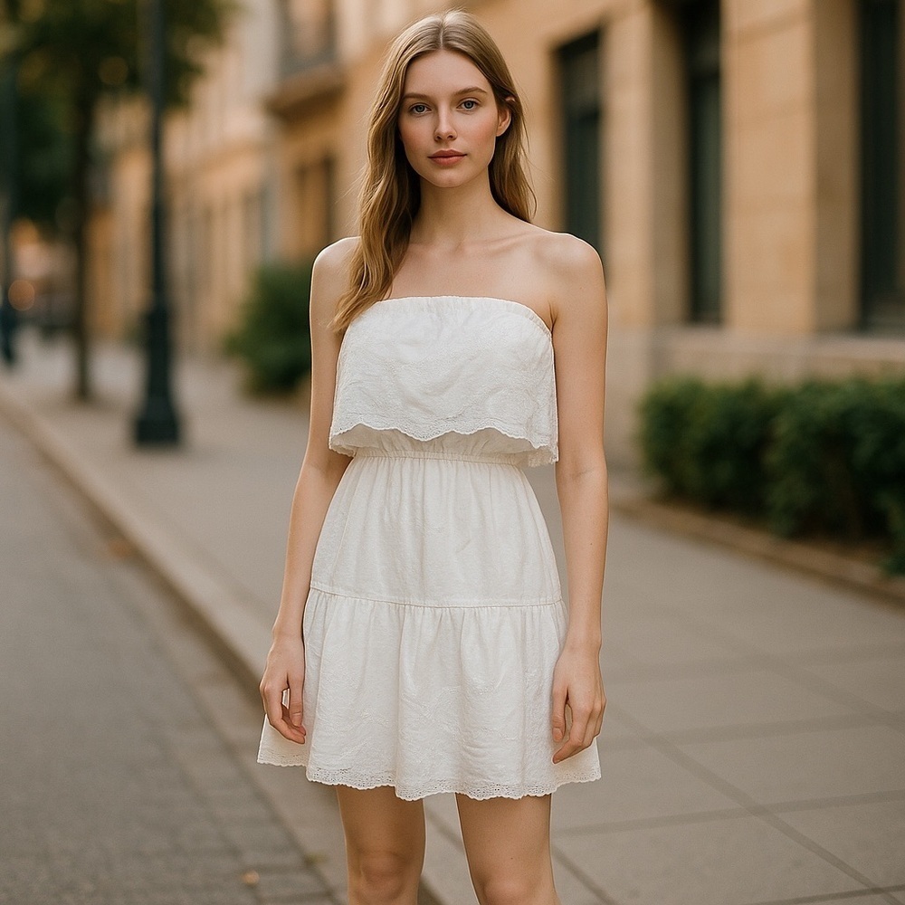 Anthropologie Cupcakes & Cashmere White Strapless Midi Dress